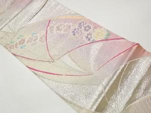 リサイクル　扇に花々模様織出し袋帯